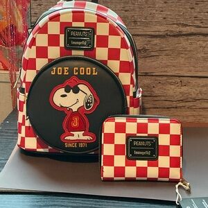 Loungefly Peanuts Joe Cool Red/ white backpack and wallet